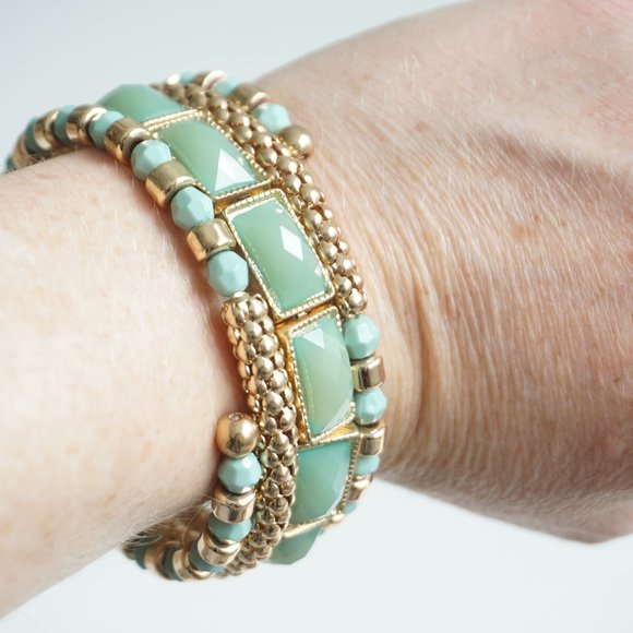 Gold and Light Green Wrap Bangle Bracelet - Picture 2 of 2